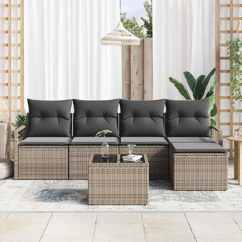 vidaXL Trädgårdsoffset 6 pcs Ljusgrå Poly Rattan Modulsoffa