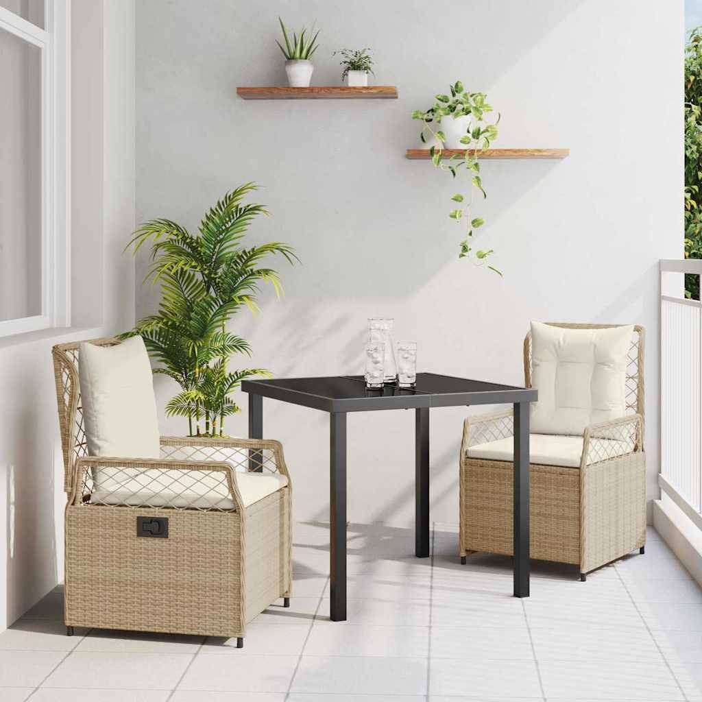 vidaXL 3 Delars Trädgårdsdining Set Beige Poly Rattan Matgrupp