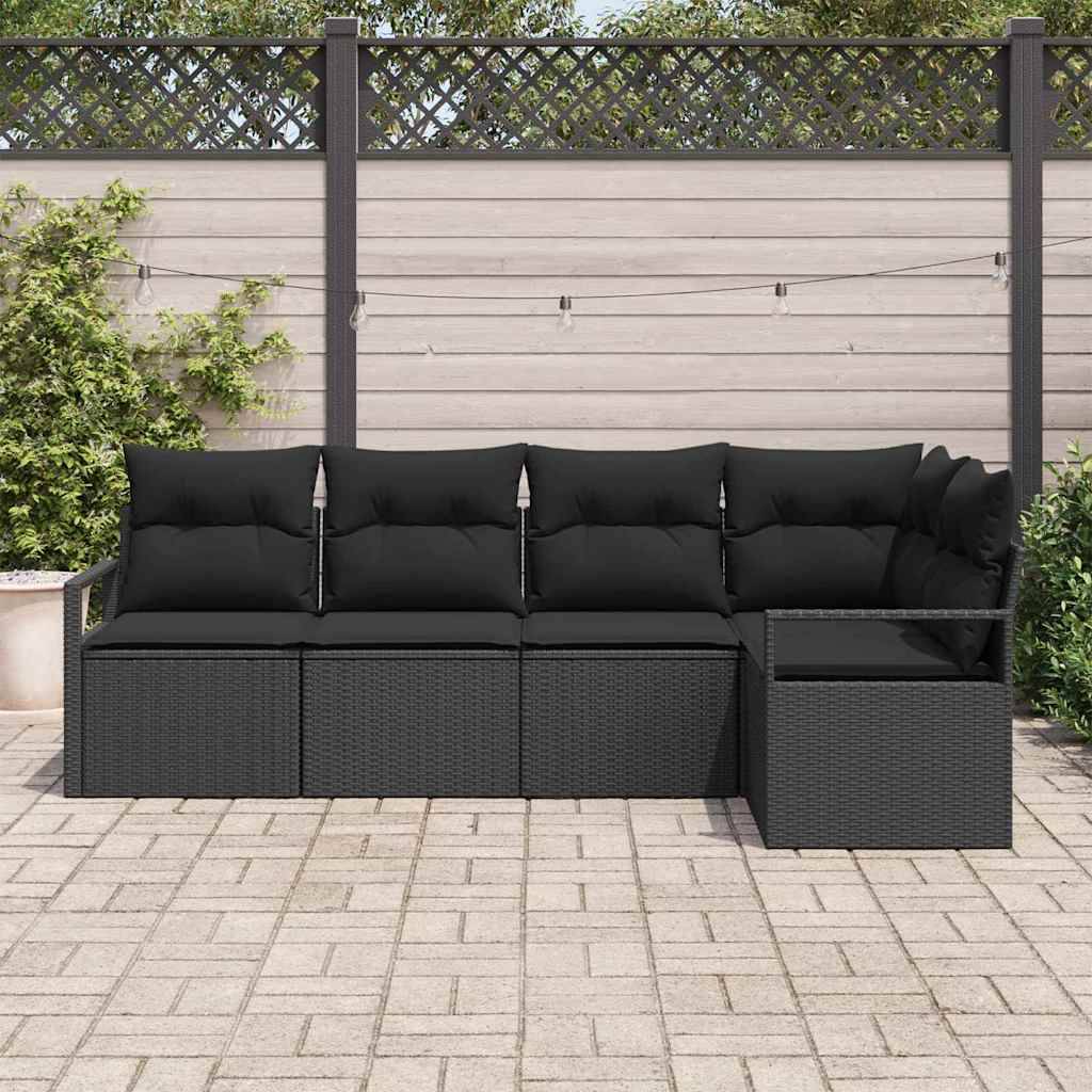 vidaXL Trädgårdsoffset 5 pcs Svart Poly Rattan Modulsoffa