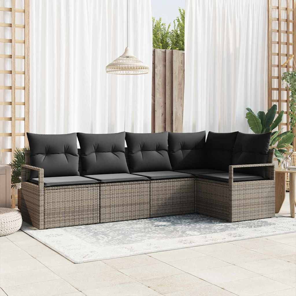 vidaXL Trädgårdsoffset 5 pcs Grå Poly Rattan Modulsoffa