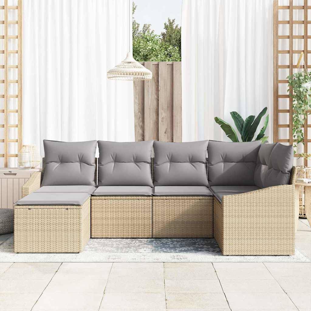 vidaXL 6 Delars Trädgårdsoffset Med Kuddar Beige Poly Rattan Modulsoffa