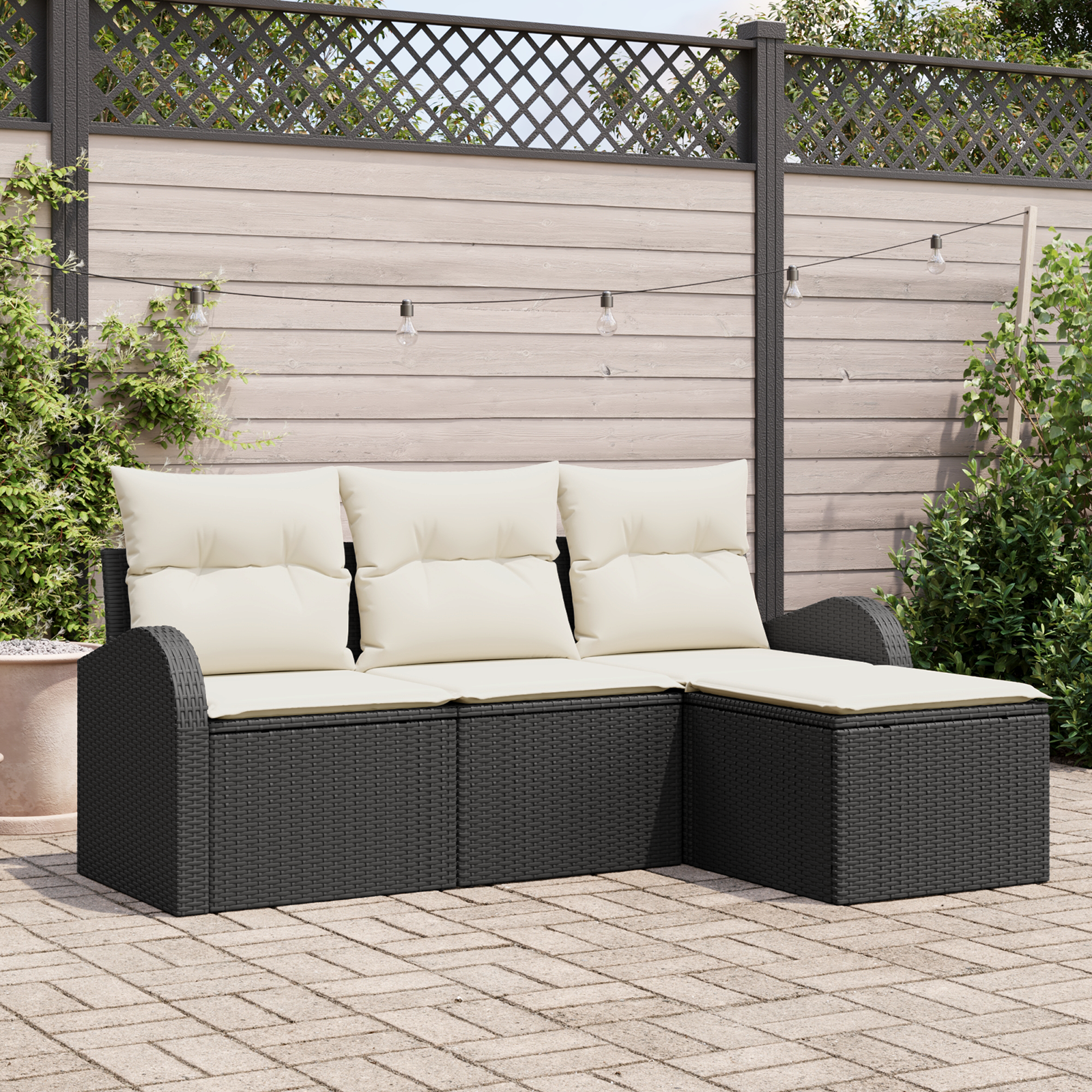 vidaXL 4-Delars Trädgårdsoff Set Med Kuddar Svart Poly-Rattan Modulsoffa