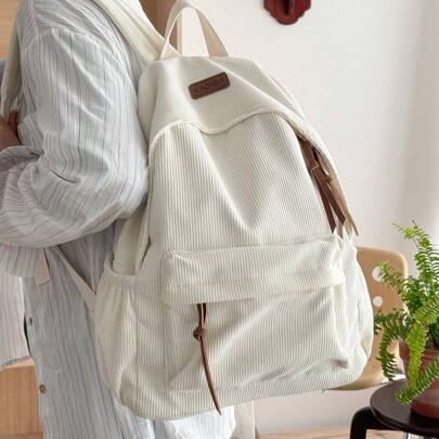 Shein Minimalist Large Capacity Solid Color Backpack - Simple Style