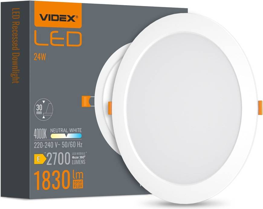 Videx LED Infälld Downlight Rund 24W Neutral Vit Takplafond