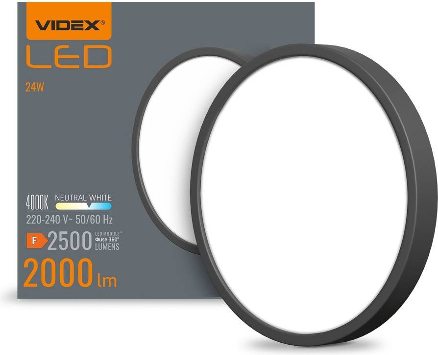 Videx LED Loftlampe Rund Sort 24W Neutral Hvid Loftplafond 61cm