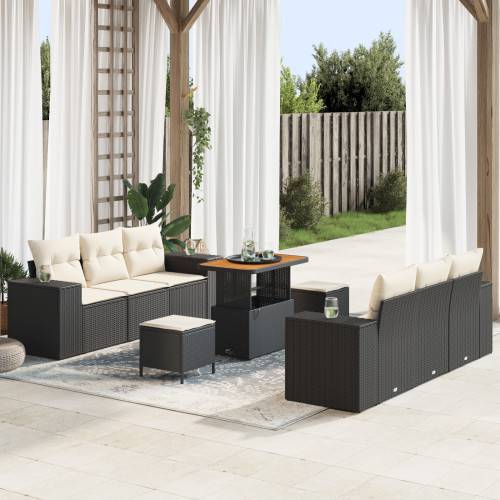 vidaXL Havesofa Sæt 9 Pcs Sort Cream Poly Rattan Modulsofa