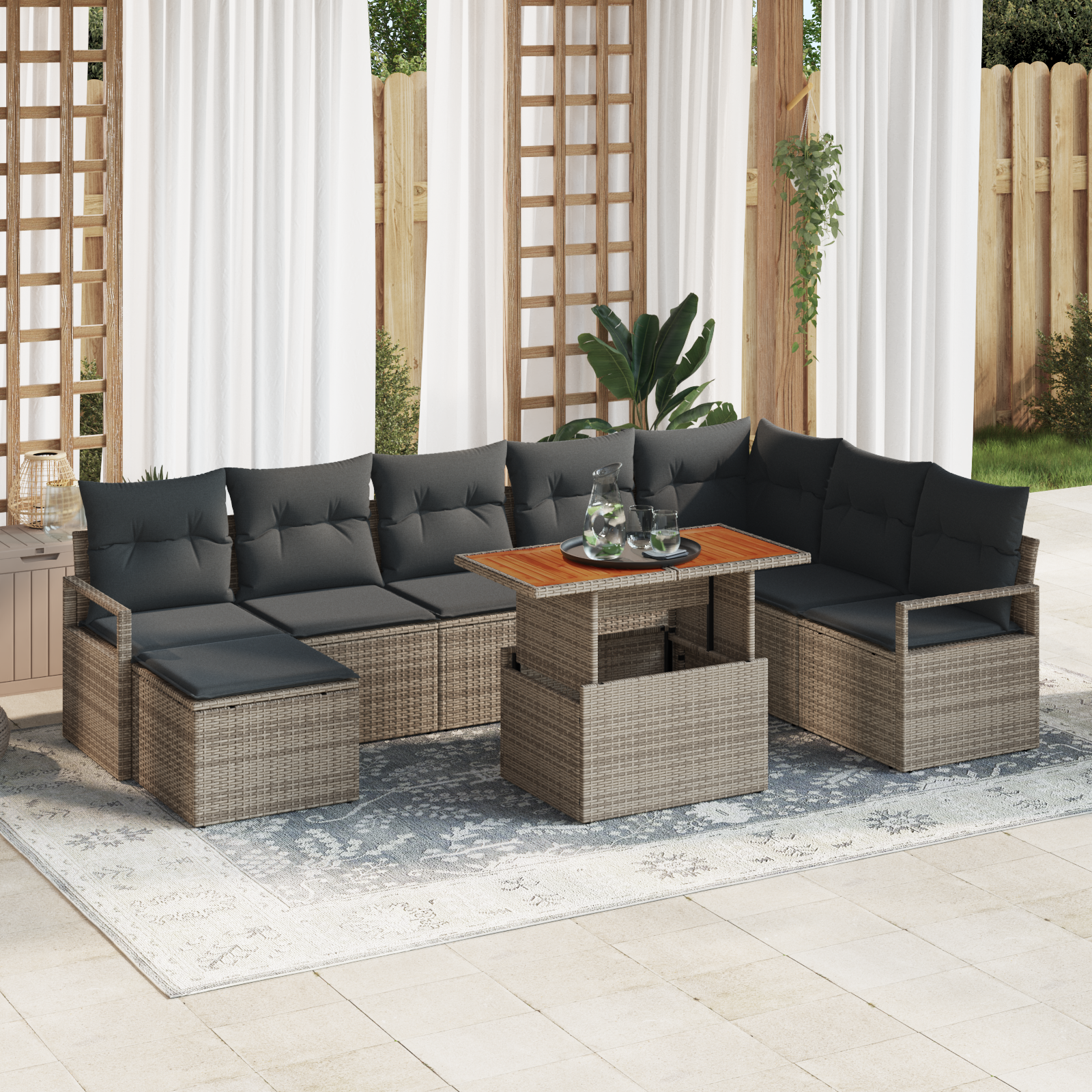vidaXL Trädgårdsoffset Med Lagring 9 Pcs Grå Poly Rattan Modulsoffa