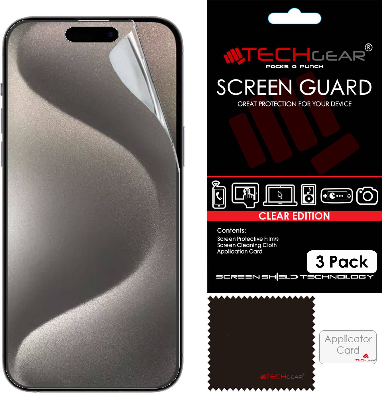 TechGear Clear LCD Screen Protector Guards 3 Pack