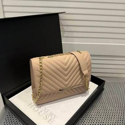 Shein Solid Color Embossed Chain Shoulder Bag - Multipurpose