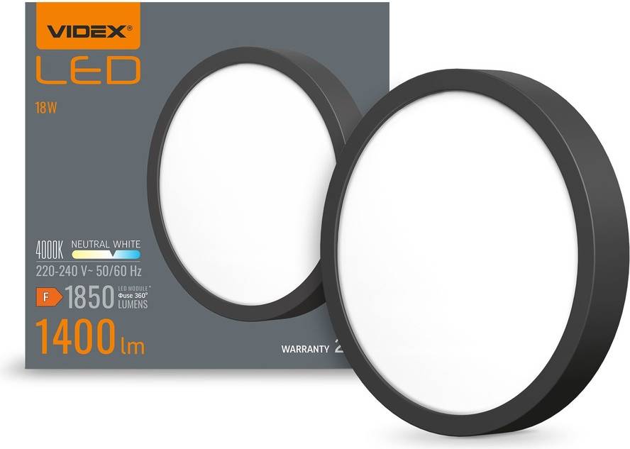 Videx LED Loftslampe Rund 18W Sort Neutral Hvid Loftplafond