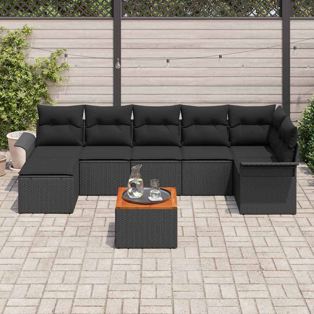 vidaXL Havesofa Sæt 8 Pcs Sort Poly Rattan