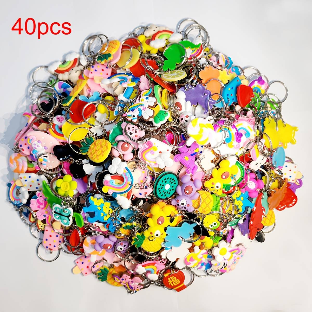 Temu Assorted Cartoon Pvc Keychain Set With Ring
