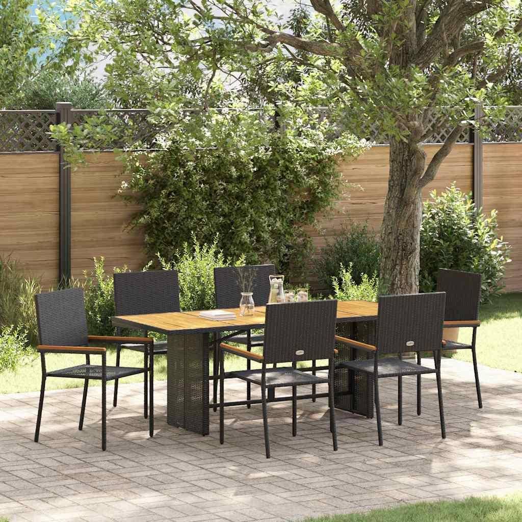 vidaXL 7 Delers Have Spisesæt Sort Poly Rattan