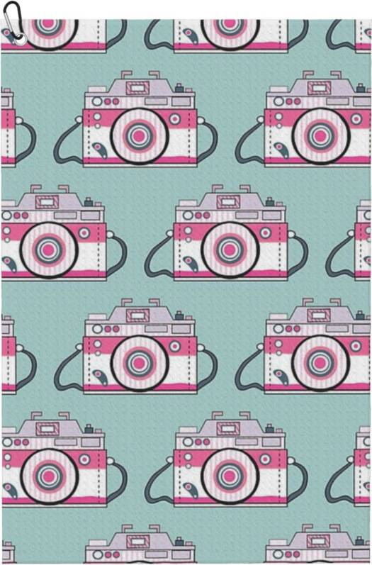 WHIBOS Retro Pink Camera Pattern Golf Towel