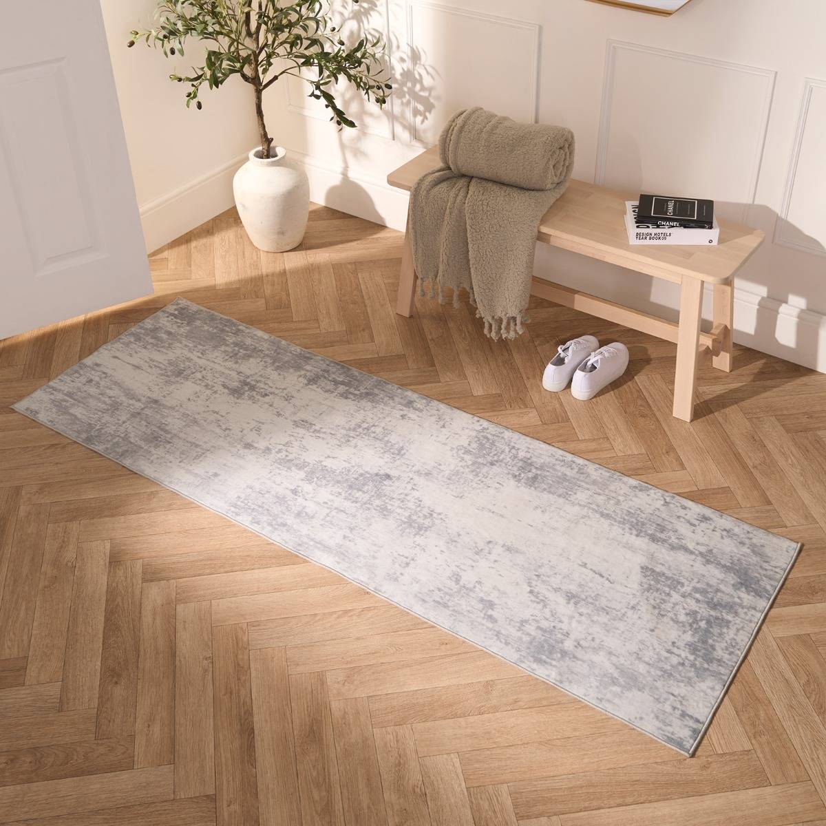 OHS Abstract Washable Non Slip Rug Grey