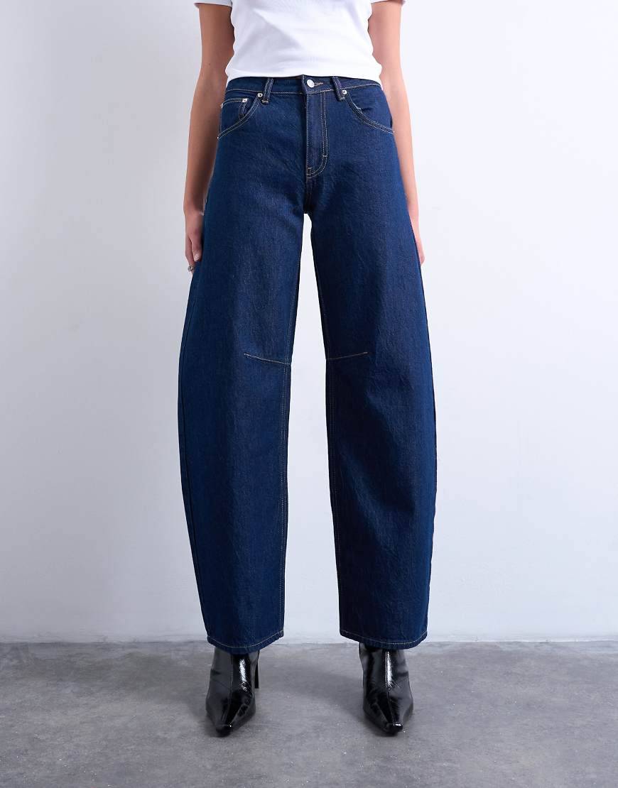 Topshop Barrel High Rise Jean - Indigo Rinse Blue