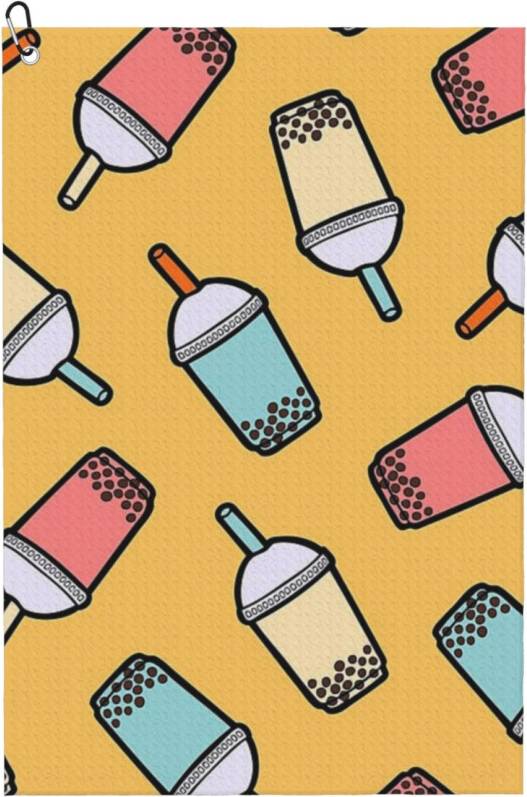 WHIBOS Bubble Tea Pattern Golf Towel Fan