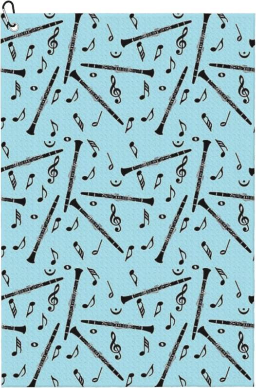 WHIBOS Black Clarinet Music Note Pattern Golf Towel