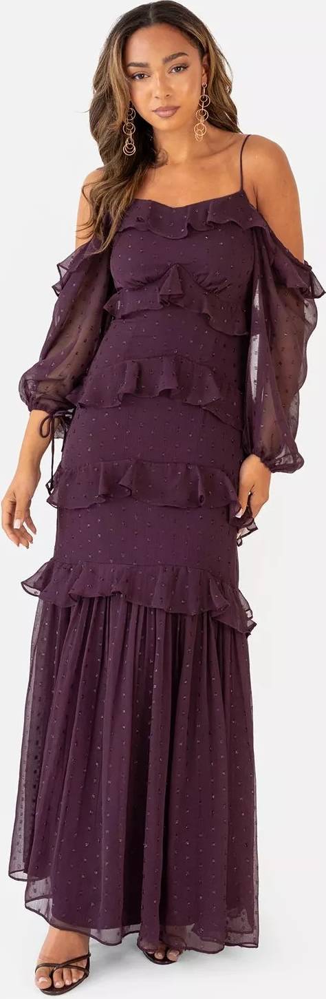 Anaya Cold Shoulder Ruffle Maxi Dress - Purple