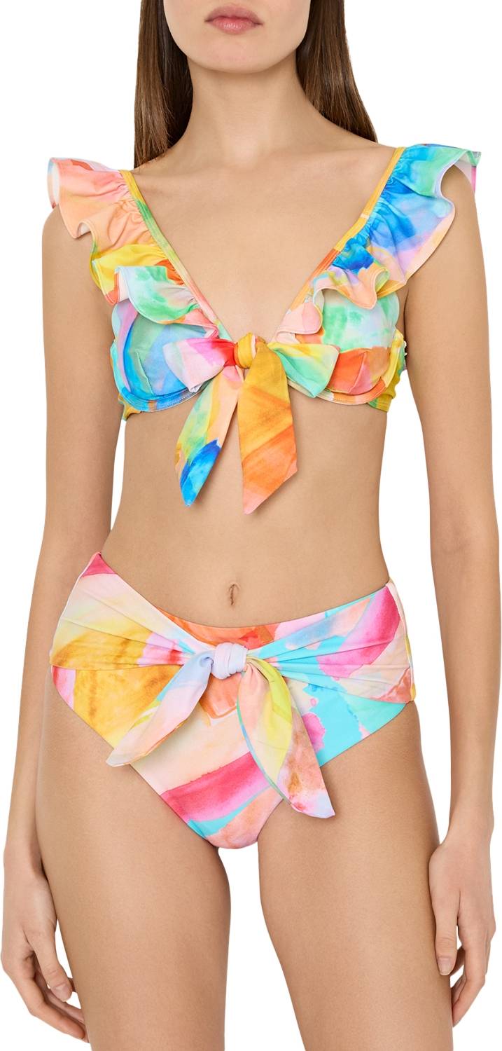Milly Watercolor Ruffled Bikini Top - Multi
