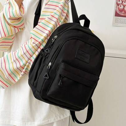 Shein Solid Color Letter Minimalist Functional Backpack
