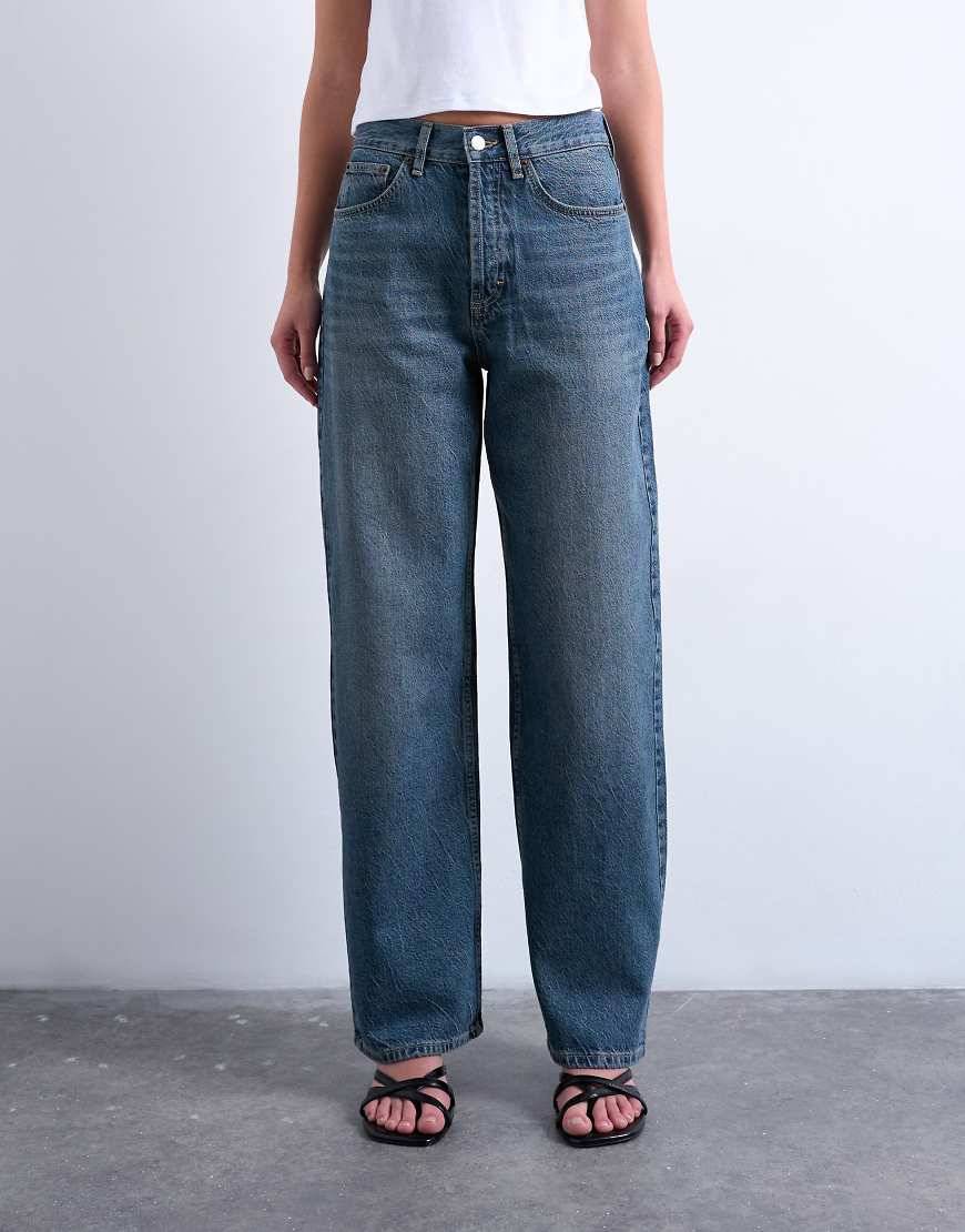 Topshop Column Mid Rise Jeans - Deep Blue