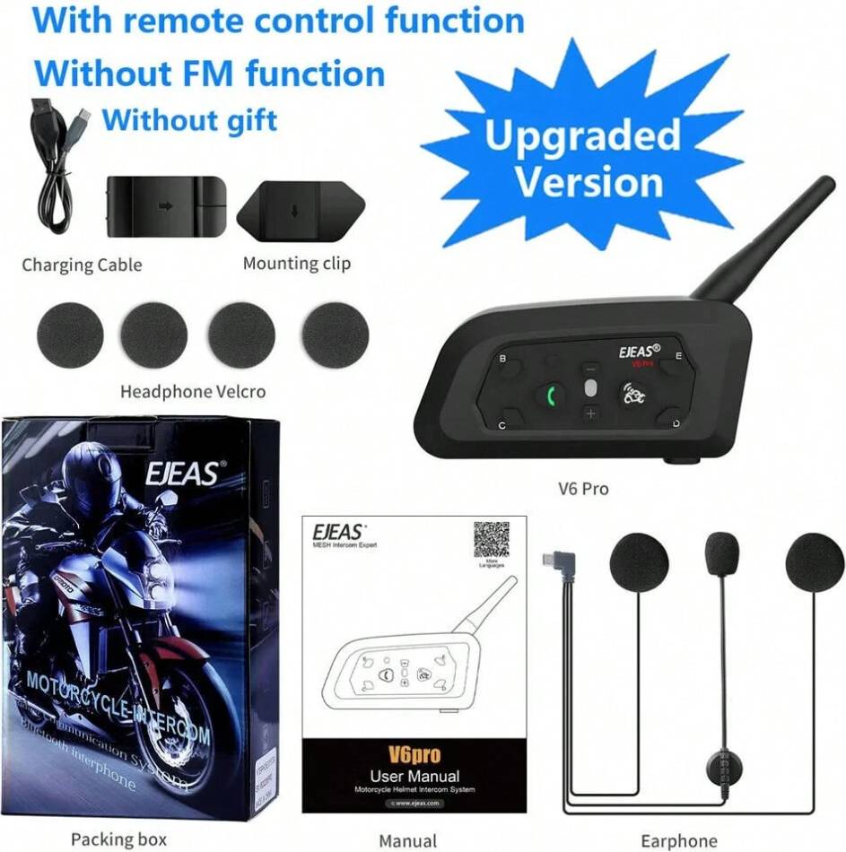 Motorcycle bluetooth PlayMc V6 Pro+ Motorcycle Helmet Bluetooth Intercom System
