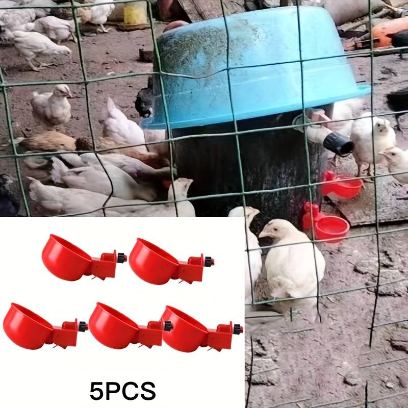 Temu 5pcs Automatic Poultry Red Plastic Chicken Drinking System