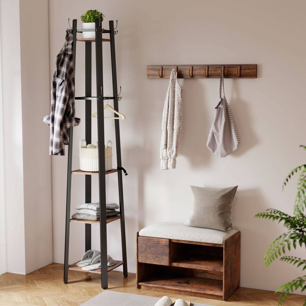 Homcom 4 Tier Freestanding Coat Brown Clothes Rack
