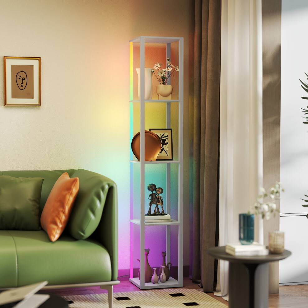 Homcom RGB LED with Shelves and Remote Control Floor Lamp