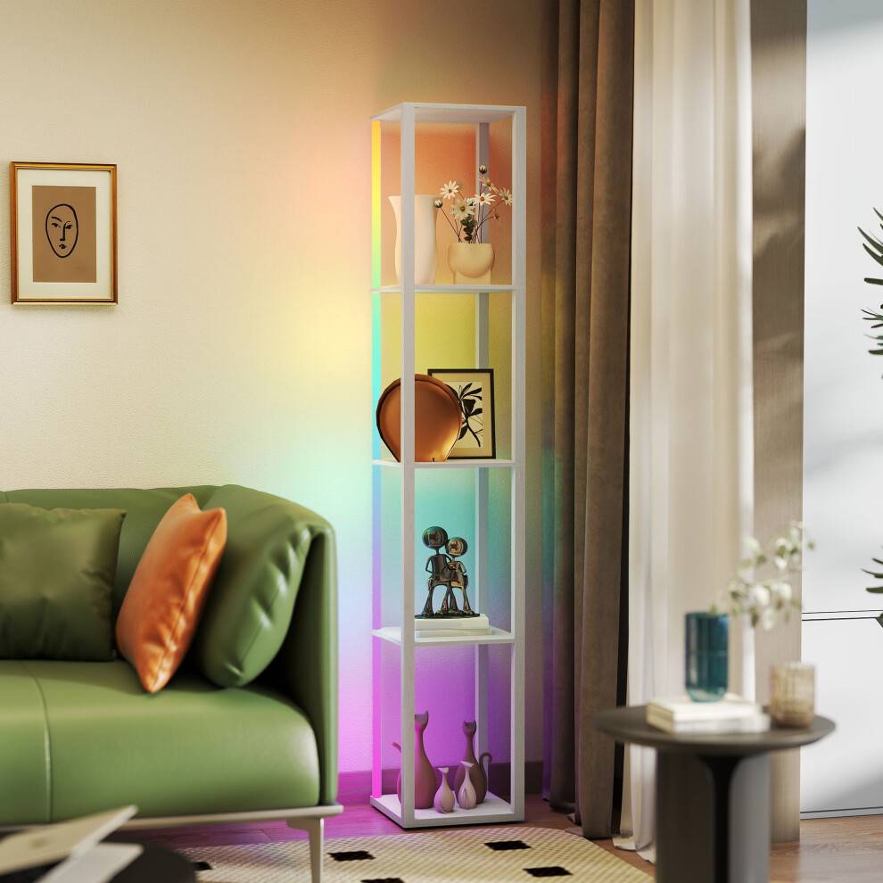 Homcom Rgb LED with Shelves and Remote Control Floor Lamp