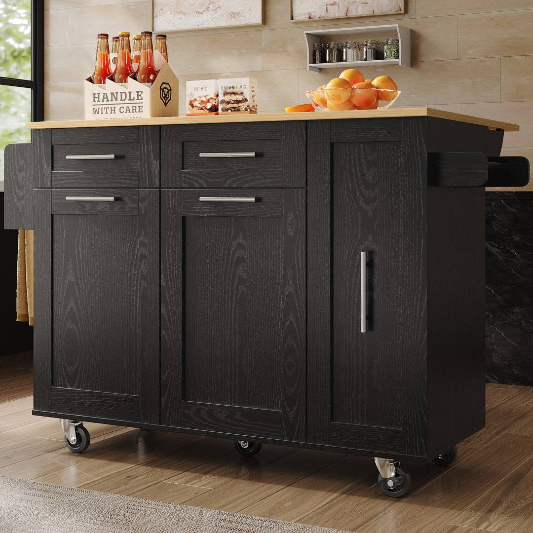 Brayden Studio Foldable Kitchen Island With Extendable Tabletop - Black
