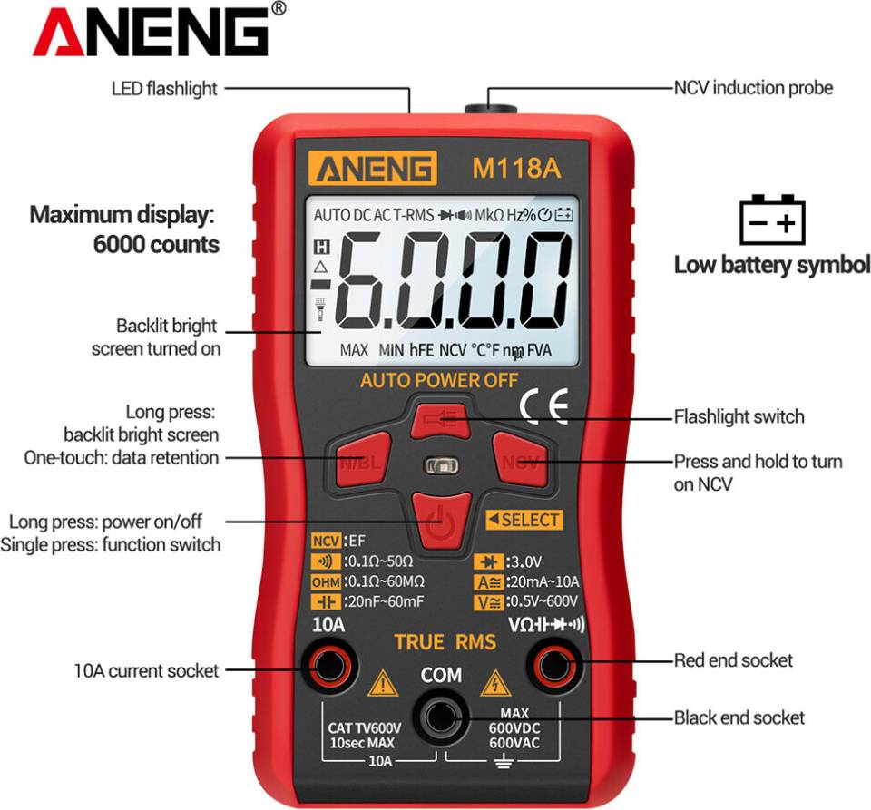 ANENG M118A Auto Ranging Digital Multimeter