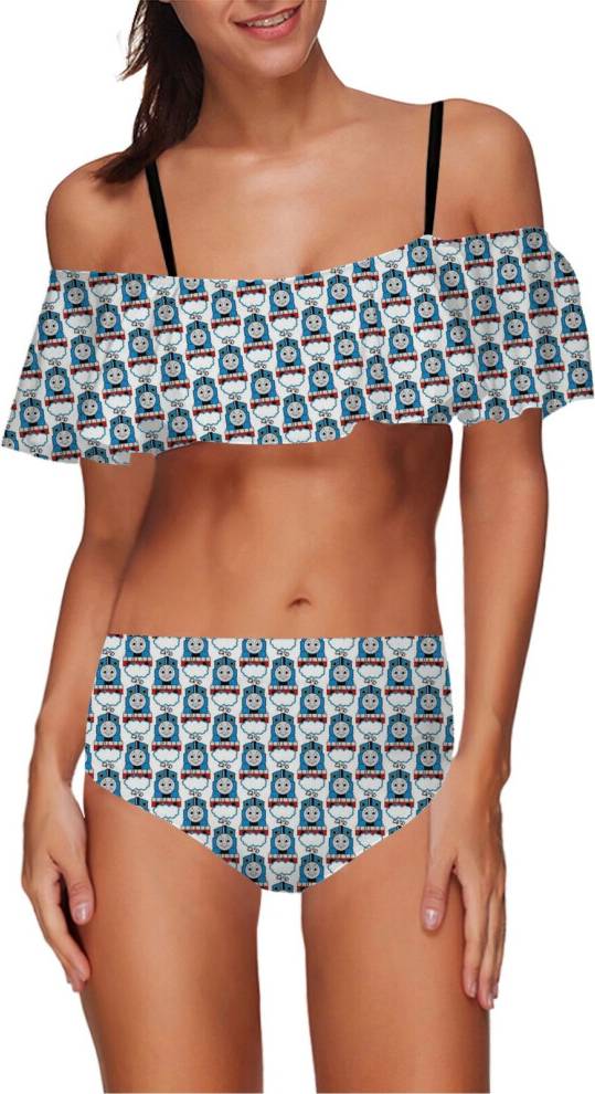 Thomas train set Bikini High Waisted Set Ruffle Tankini Swimsuit Two Piece - The Train
