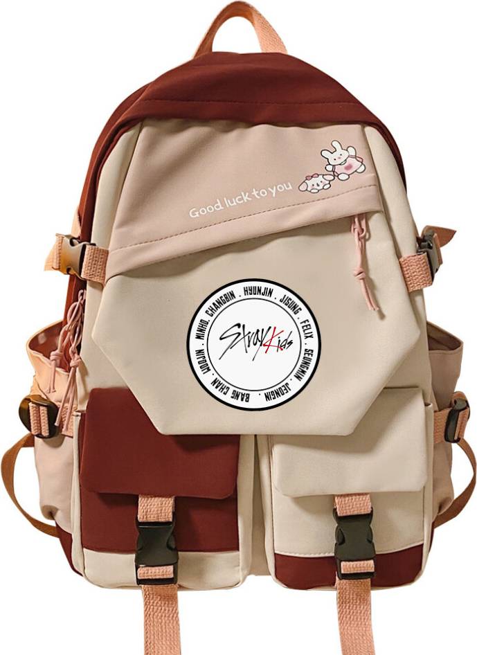 SRJ STAR Spliced Contrasting Backpack For Middle School - Red