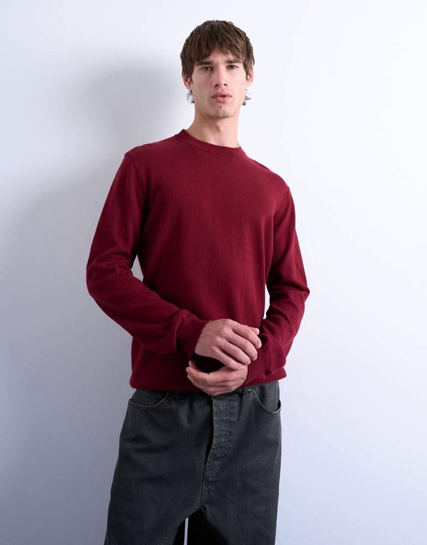 Pull Ras De Cou Classique En Maille - Bordeaux Rouge