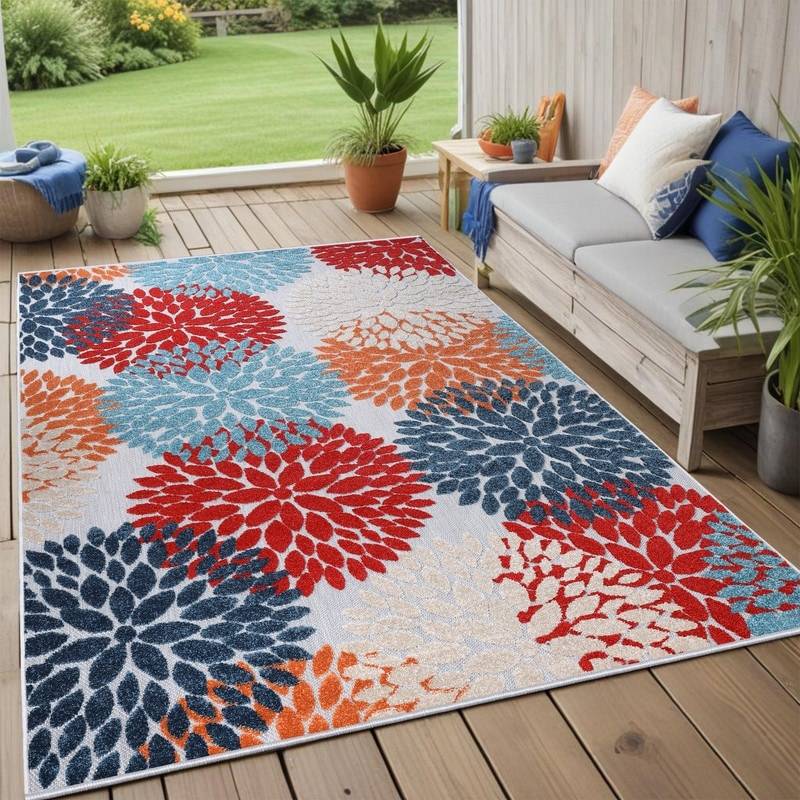 Superior Hydrangea Floral Medallion Area Rug Multicolor