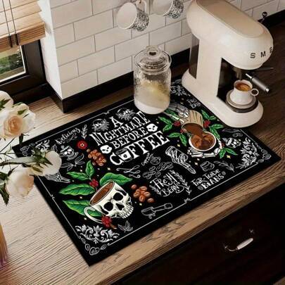 Shein Square Skull Coffee Pattern Mat Tablecloth