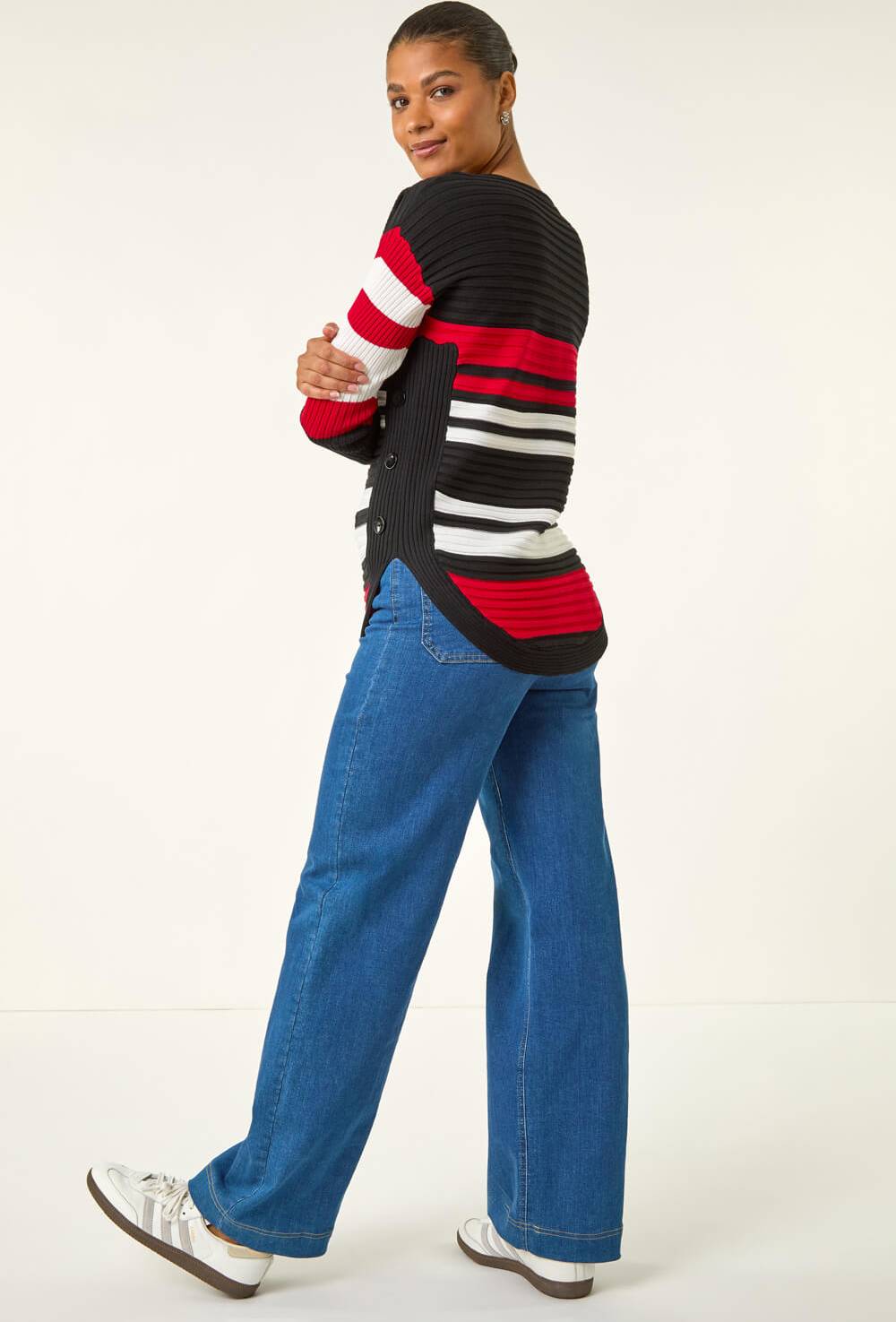 Roman Front Ribbed Knit Jumper - Black
