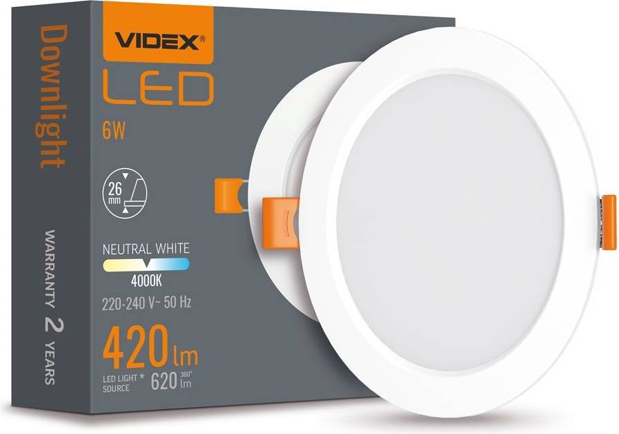 Videx LED Downlight 6W Rund Neutral Neutral Takplafond