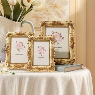 Shein European Style Rectangular Gold Rose Photo Frame