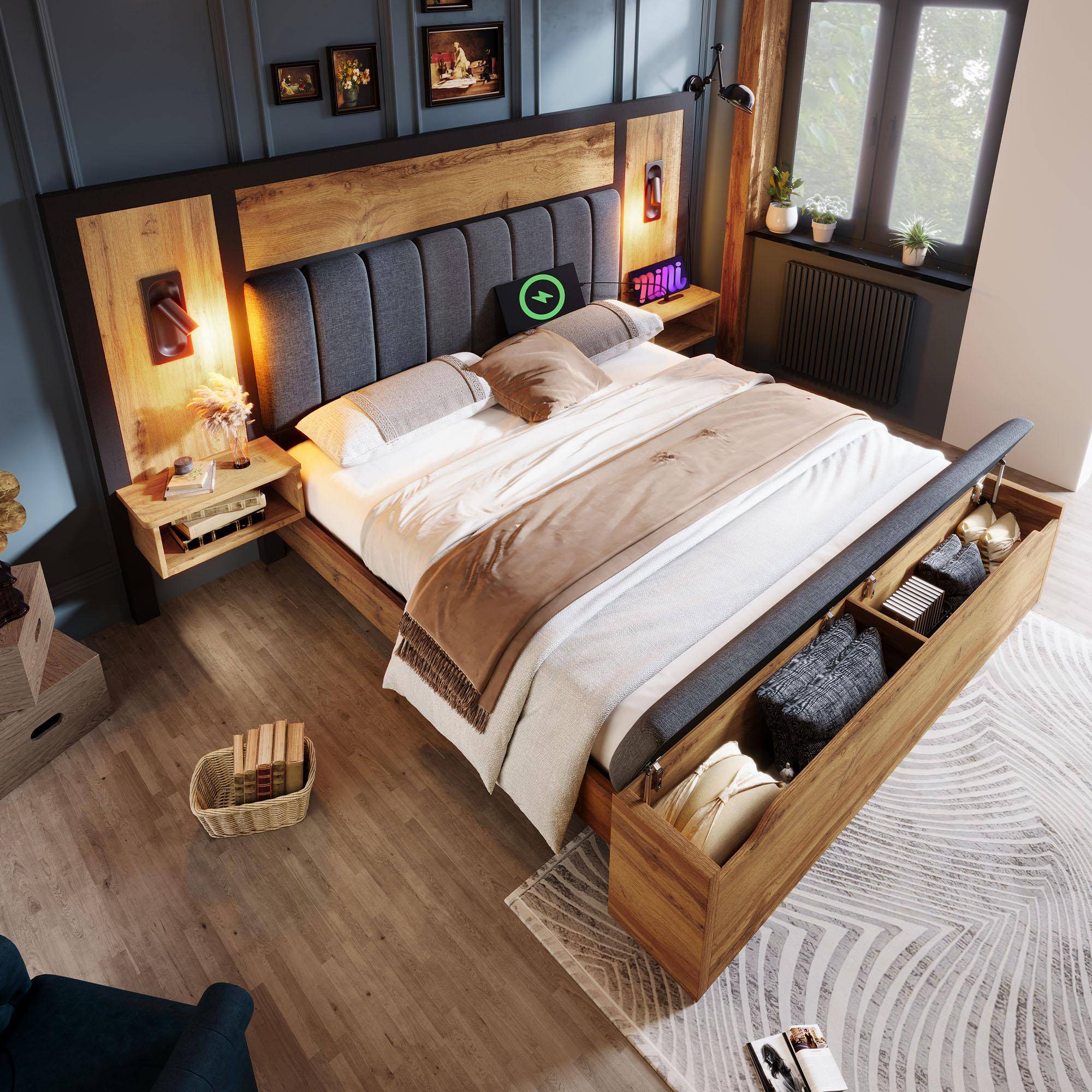 160x200 Merax Matrimoniale 160x200 Rovere Letto con Struttura