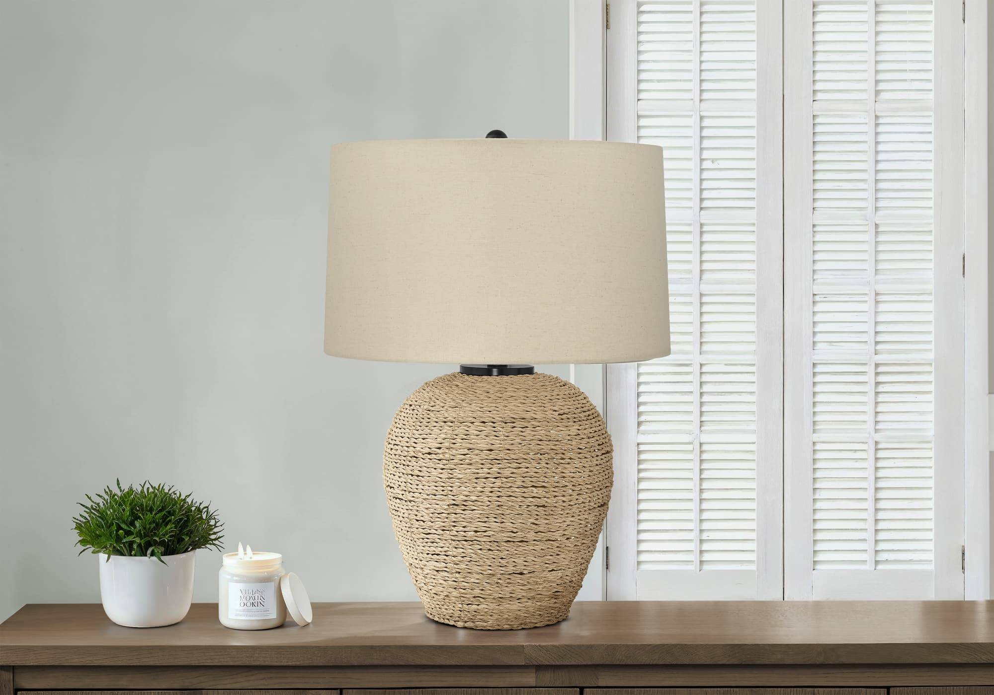 Rattan lamp shade APRILSOUL Lighting 25 Inh Rattan Beige Shade Transitional Table Lamp 25"