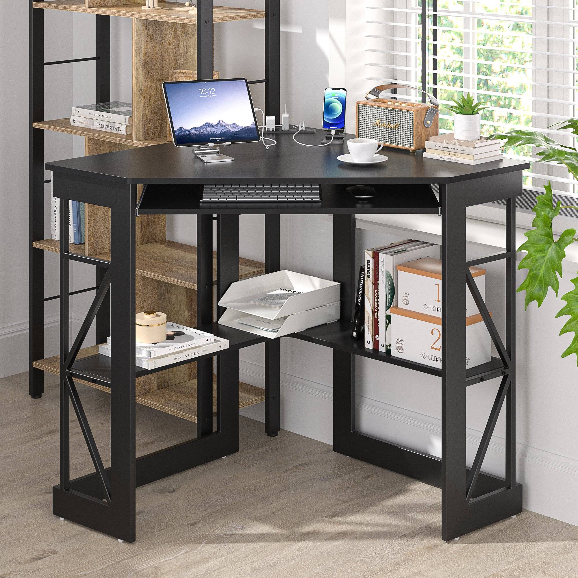 Corner desks with storage Vecelo Corner With Outlets USB