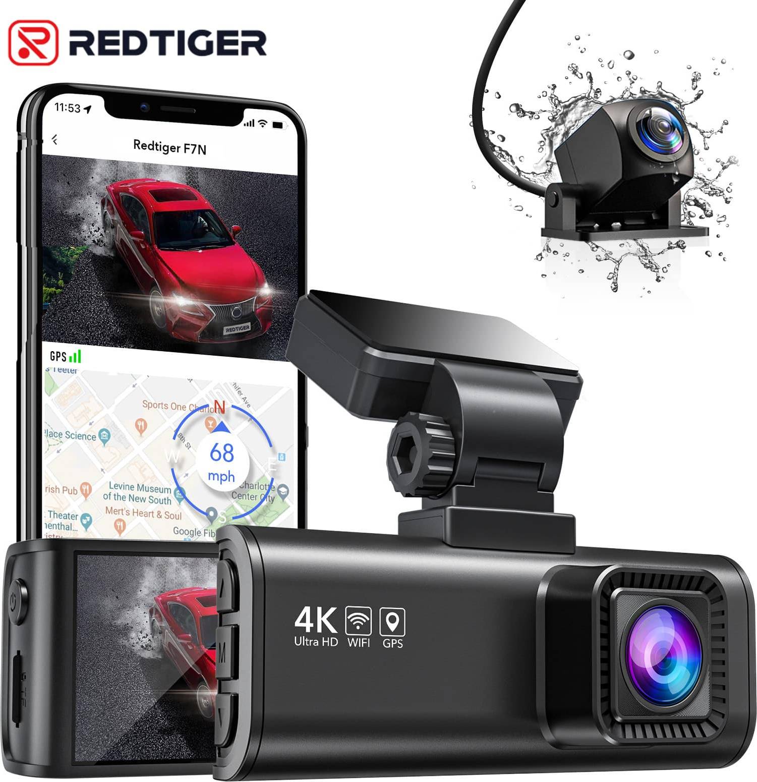 Redtiger 4K 1080P Front Rear Dash Cam
