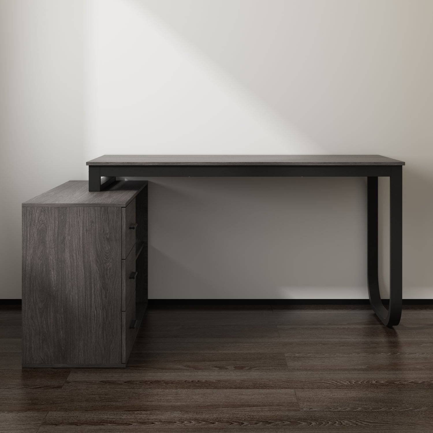 Black l shaped desk FAMAPY L Shaped Computer Writing Desk