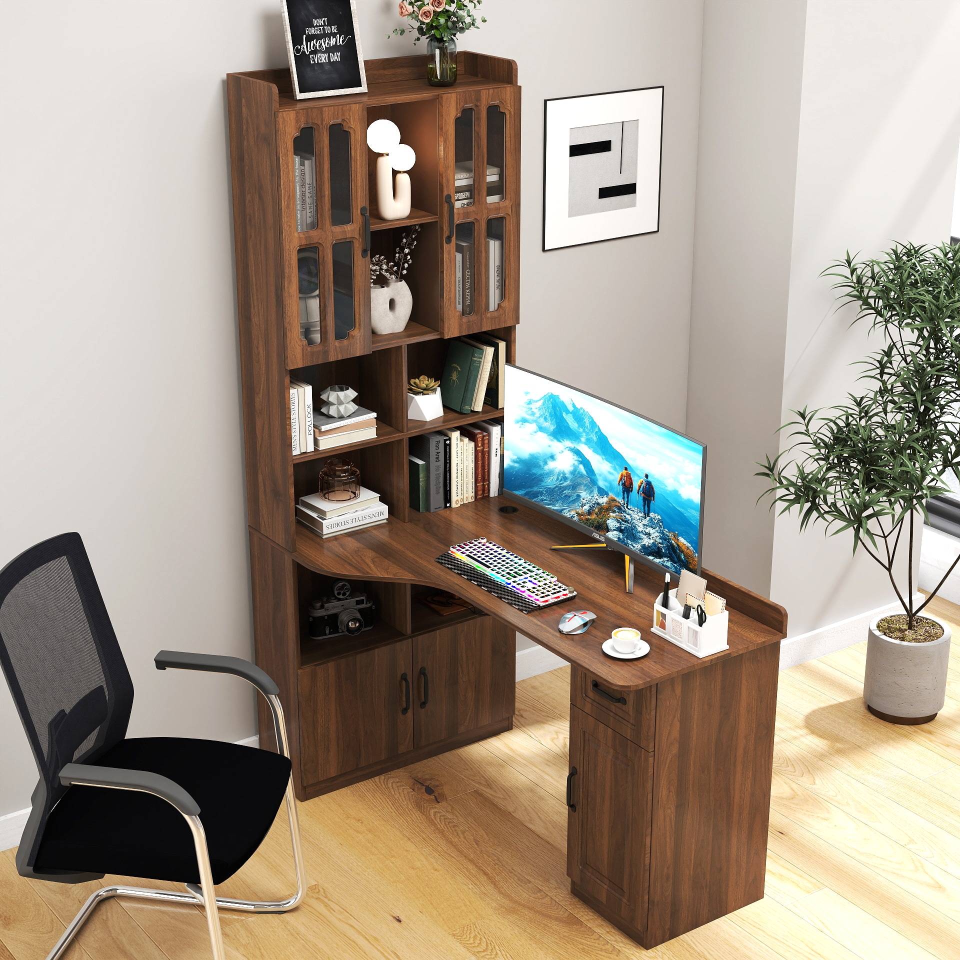 L shaped corner desk LOVMOR L-Shaped Corner Computer Large Writing Desk