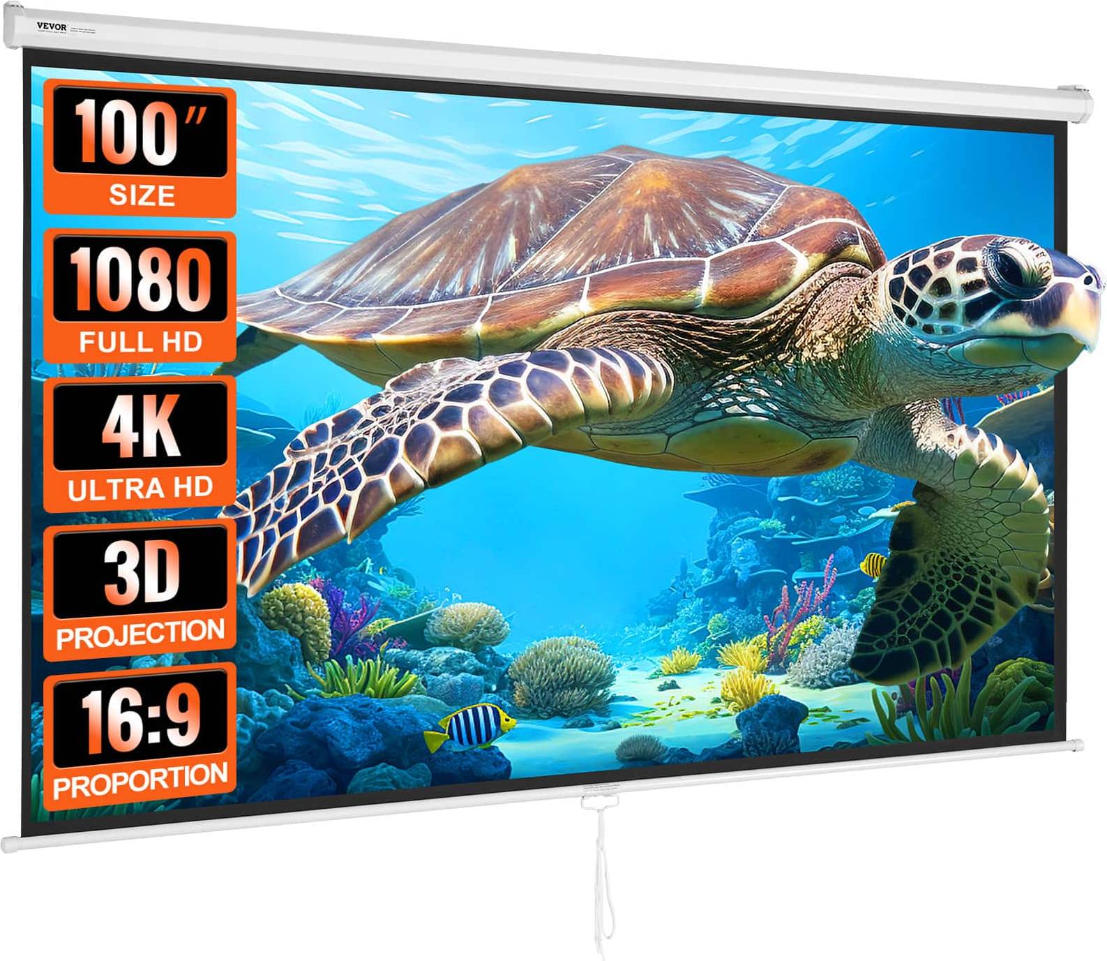 Projector screen 100 inch VEVOR Manual Pull Down 100 Inch Projector Screen