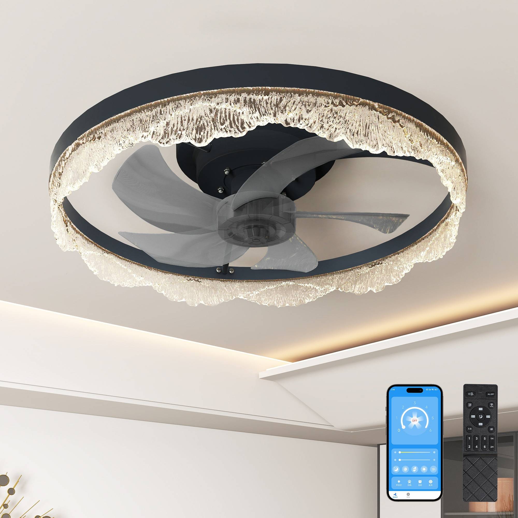 Dimmable Ceiling Fan 16-in Color-Changing