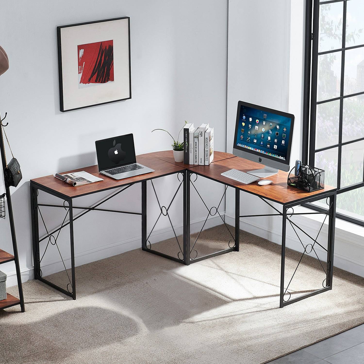 L shaped corner desk Vecelo L Shaped Corner Computer Writing Desk